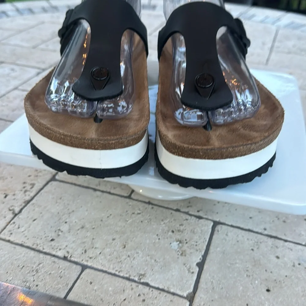 BIRKENSTOCK PAPILLIO Gizeh Platform Black Sandals Size 8 EUR 39